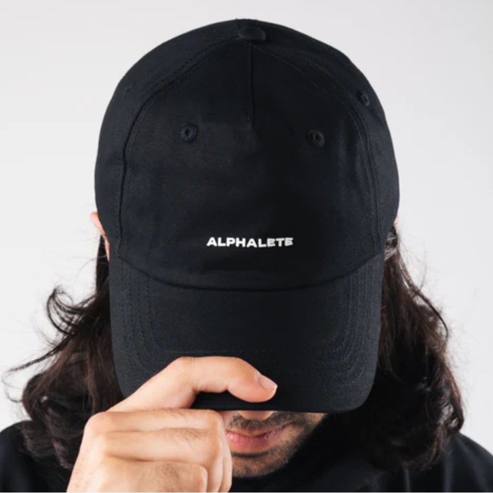Alphalete Black Unisex Cap in Black with White Logo
